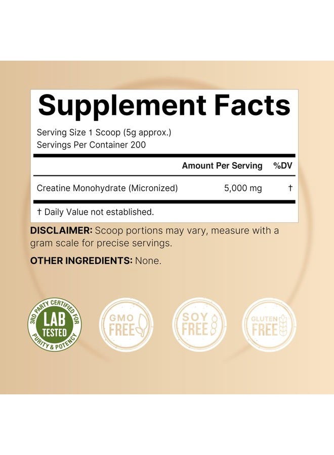 NatureBell Creatine Monohydrate Powder 1,000g, 5,000mg Per Serving | Micronized, Pure & Unflavored | Pre-Workout Muscle Support | Keto, Vegan, Filler-Free | 200 Servings (2.2 lb) - Image 2